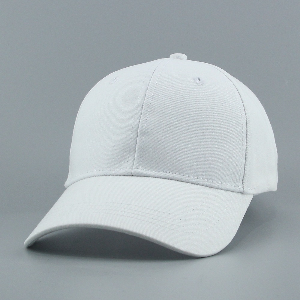 Pure cotton blank baseball cap with heat transfer printed embroidered logo, black, white and red metal tail buckle, all cotton six pieces