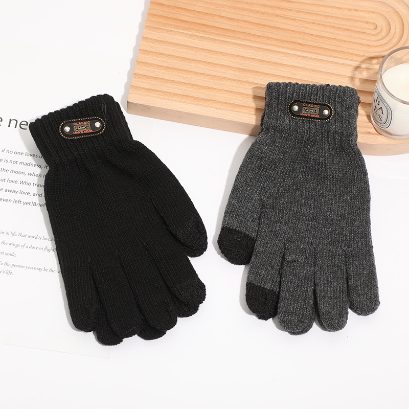 Cross-border Amazon men's warm gloves for outdoor cycling in autumn and winter, touch screen cotton blended five-finger gloves for cold protection