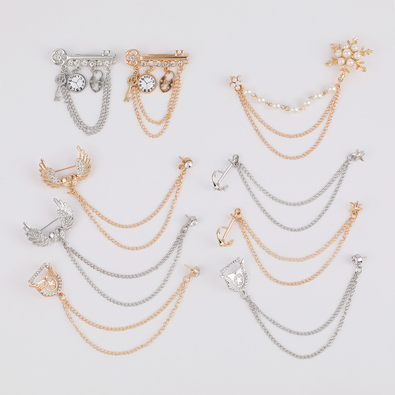 韩款金属装饰胸针创意男士西装链条饰品女士礼服合金胸花潮精致