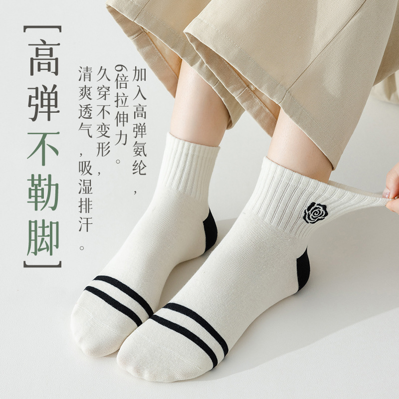 Summer thin, medium-short, sweat-absorbing and odor-proof sports socks for women, Japanese-style cute short socks, spring and autumn medium-short socks Specification image