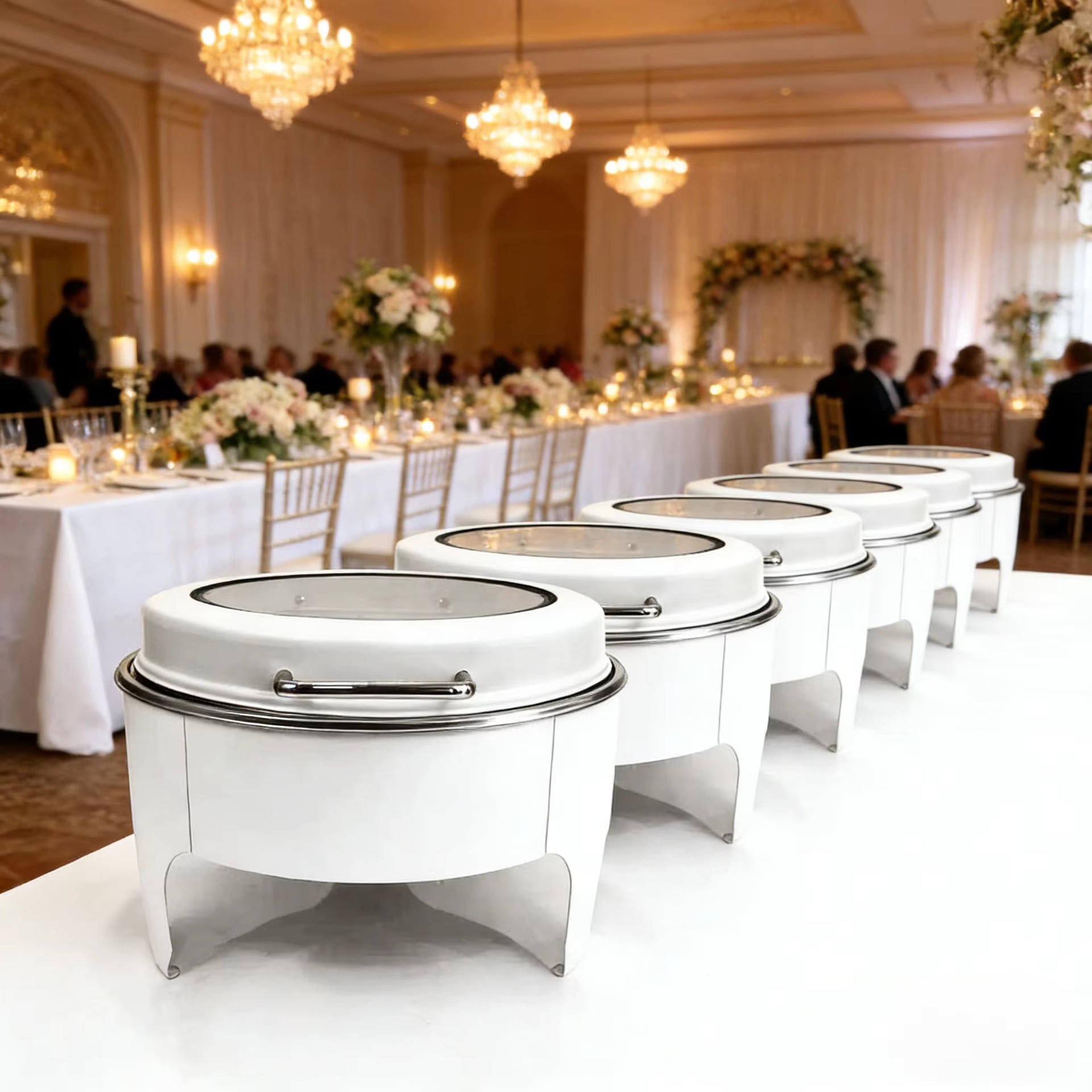 Stainless steel buffet white insulated pot buffet set, commercial catering 6L food insulated Specification drawing
