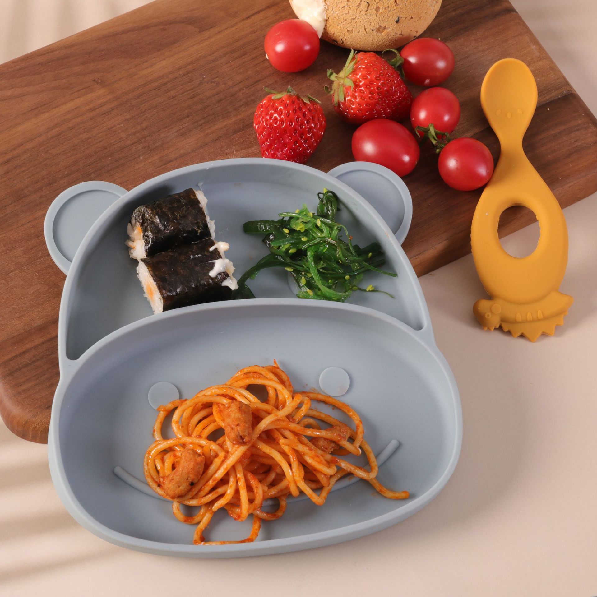 硅胶餐盘一体式儿童餐具分格硅胶碗婴儿吸盘碗喂养餐具学吃饭套装详情图1