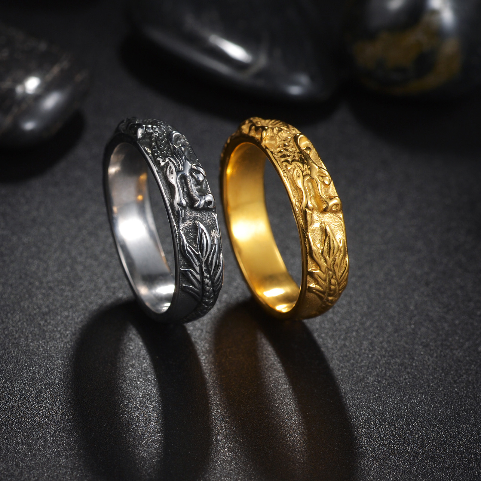 Half-price clearance sale: New Chinese dragon-shaped ring, a best-selling titanium steel jewelry ring in live-streaming by Internet celebrities