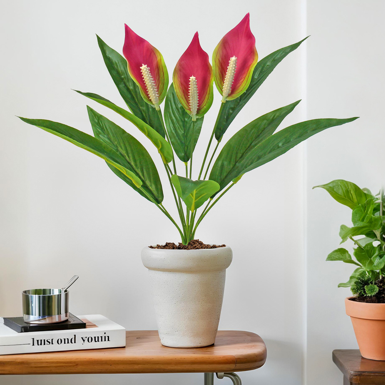 Artificial flowers: outdoor white anthurium, garden decoration, restaurant partition flowers, indoor red anthurium, indoor plastic anthurium, artificial plants Specification image