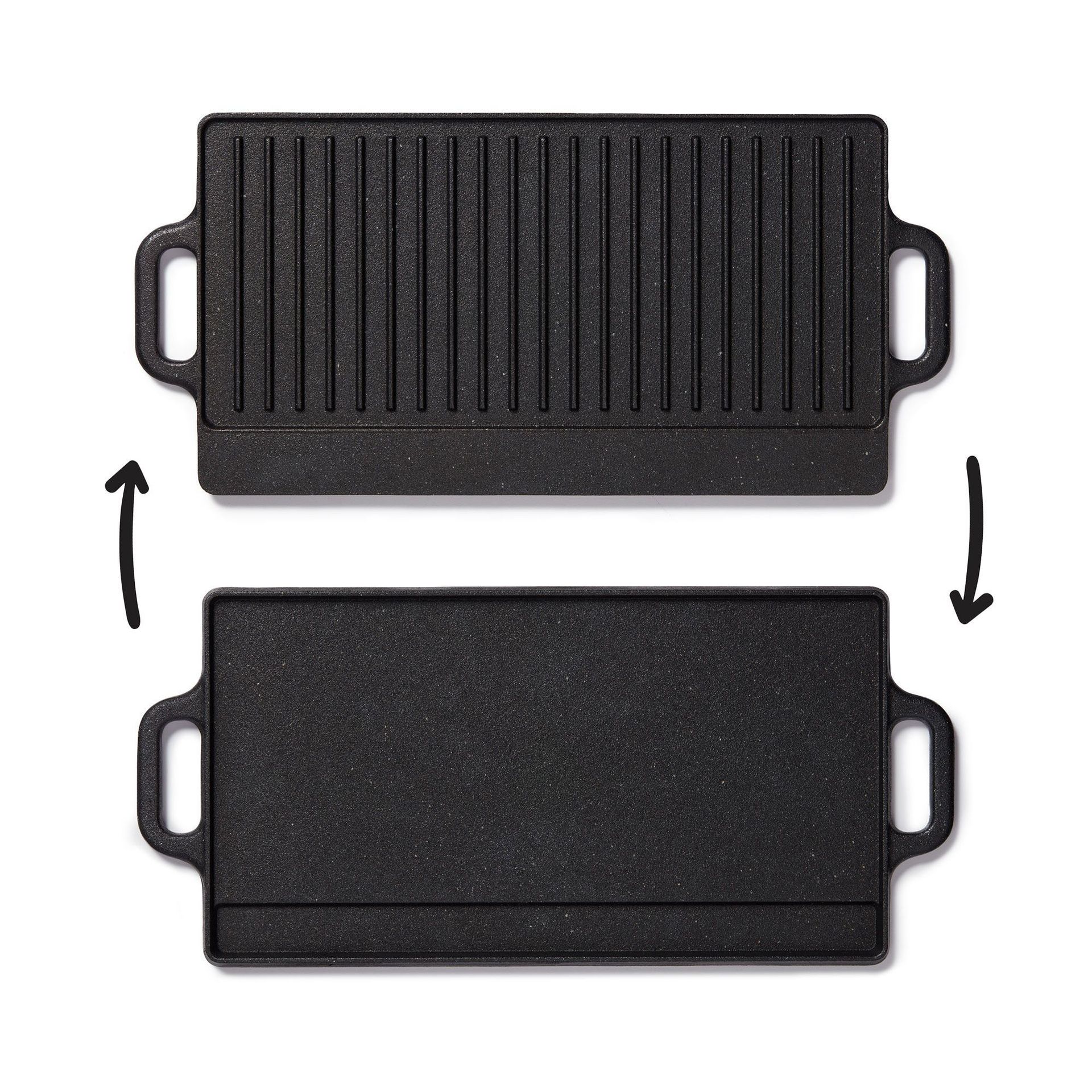 韩式黑色铸铁双面煎烤盘条纹烧烤面平面煎烤面带把手户外烤盘不粘锅