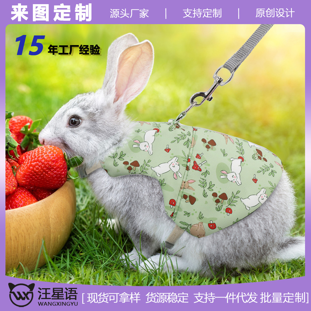 亚马逊兔子胸背套荷兰猪溜兔绳小宠物牵引绳胸背田园风挂脖绳伸缩