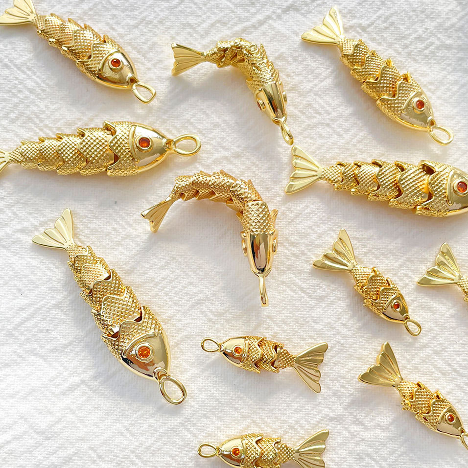 DIY handmade red zircon fish and koi pendant, women's 24k plated goldfish pendant, creative fish accessories every year