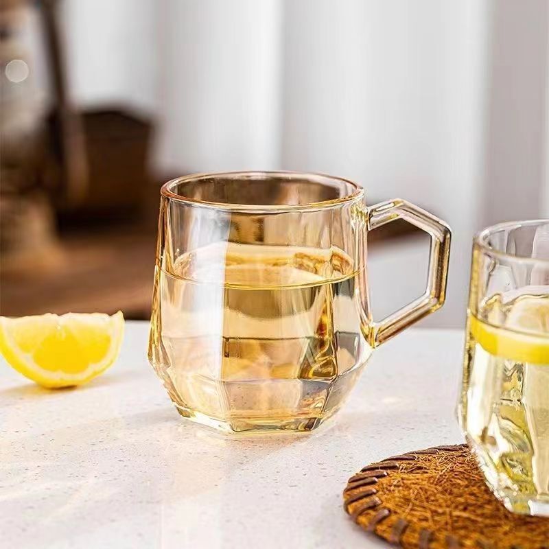 A set of glass cups, drinking cups, household handle glass tea cups, high appearance level, complete set of cups, coffee cups, breakfast cups details Picture