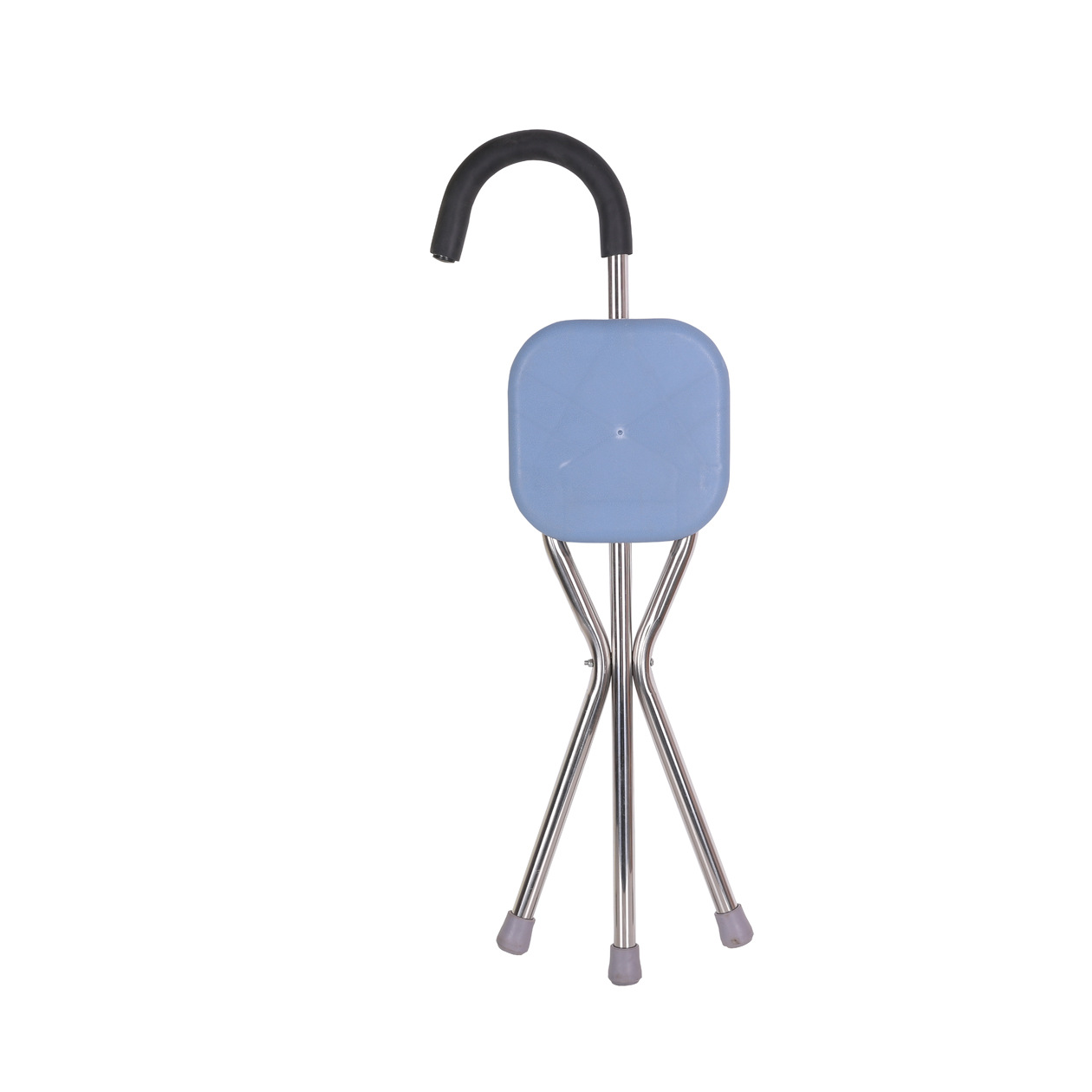 كرسي متحرك أسود ذو مقبض معدني ذو ثلاث أرجل، كرسي مريح للجلوس Specification image