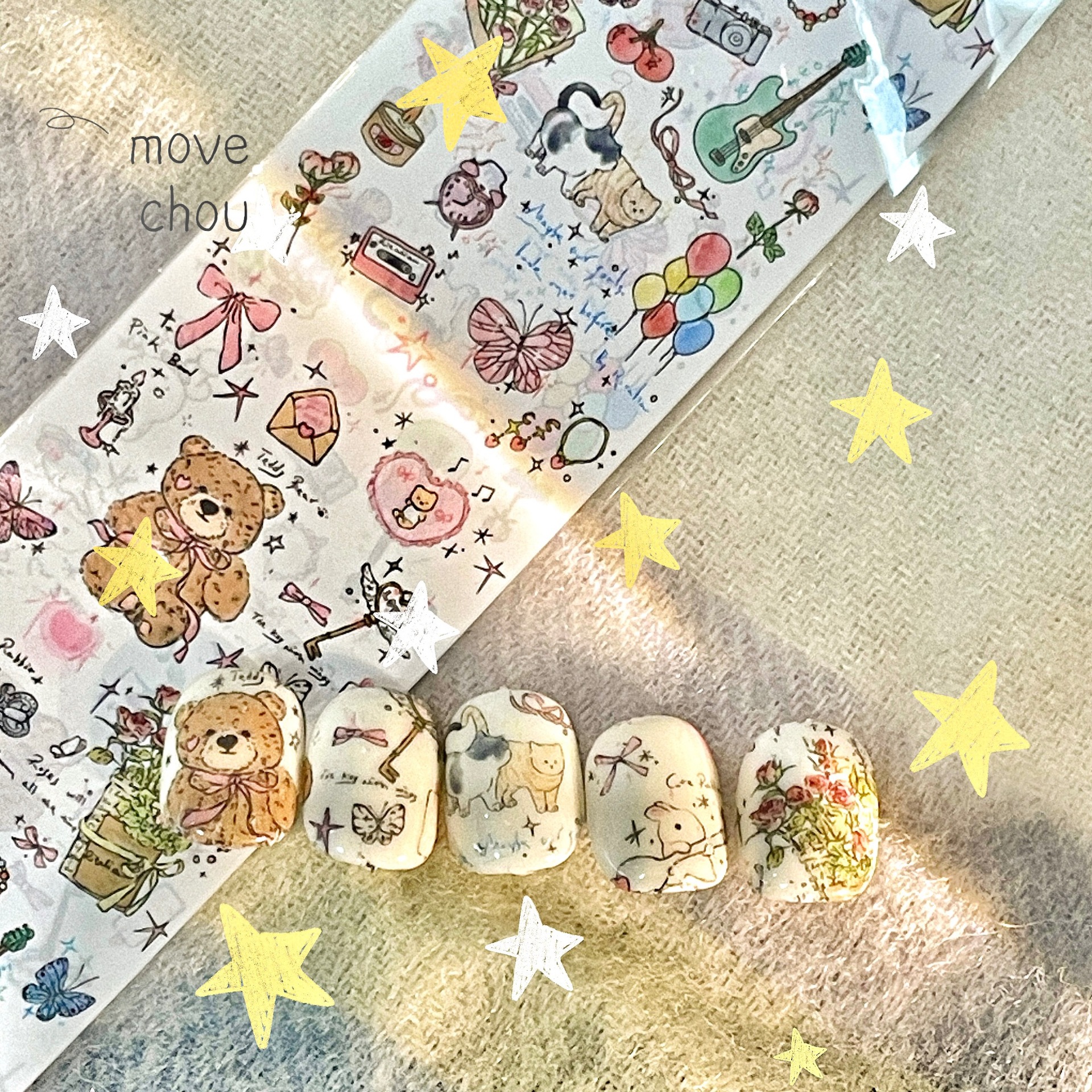 Korean-style Instagram hand-drawn graffiti nail art transfer paper, cute and practical kitty art elements, kitty illustrations details Picture