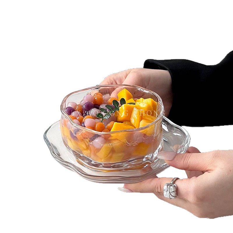 Ins-style irregular dessert bowl set, high appearance level cloud glass bowl and plate, creative sugar water, silver ear bowl, breakfast bowl Item Picture