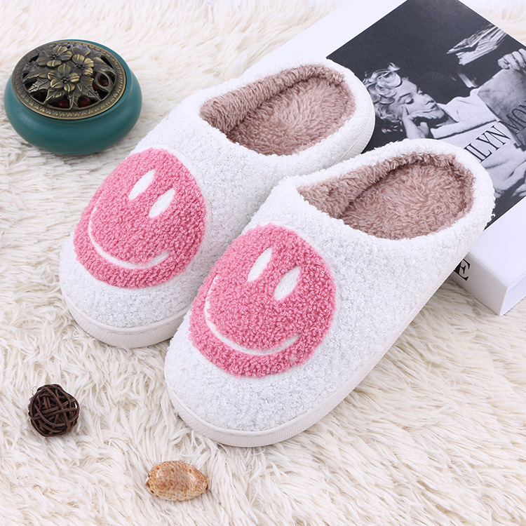 Warm smiling plush slippers, home cotton slippers, thick-soled anti-slip plush slippers for autumn and winter, cross-border exclusive supply full figure