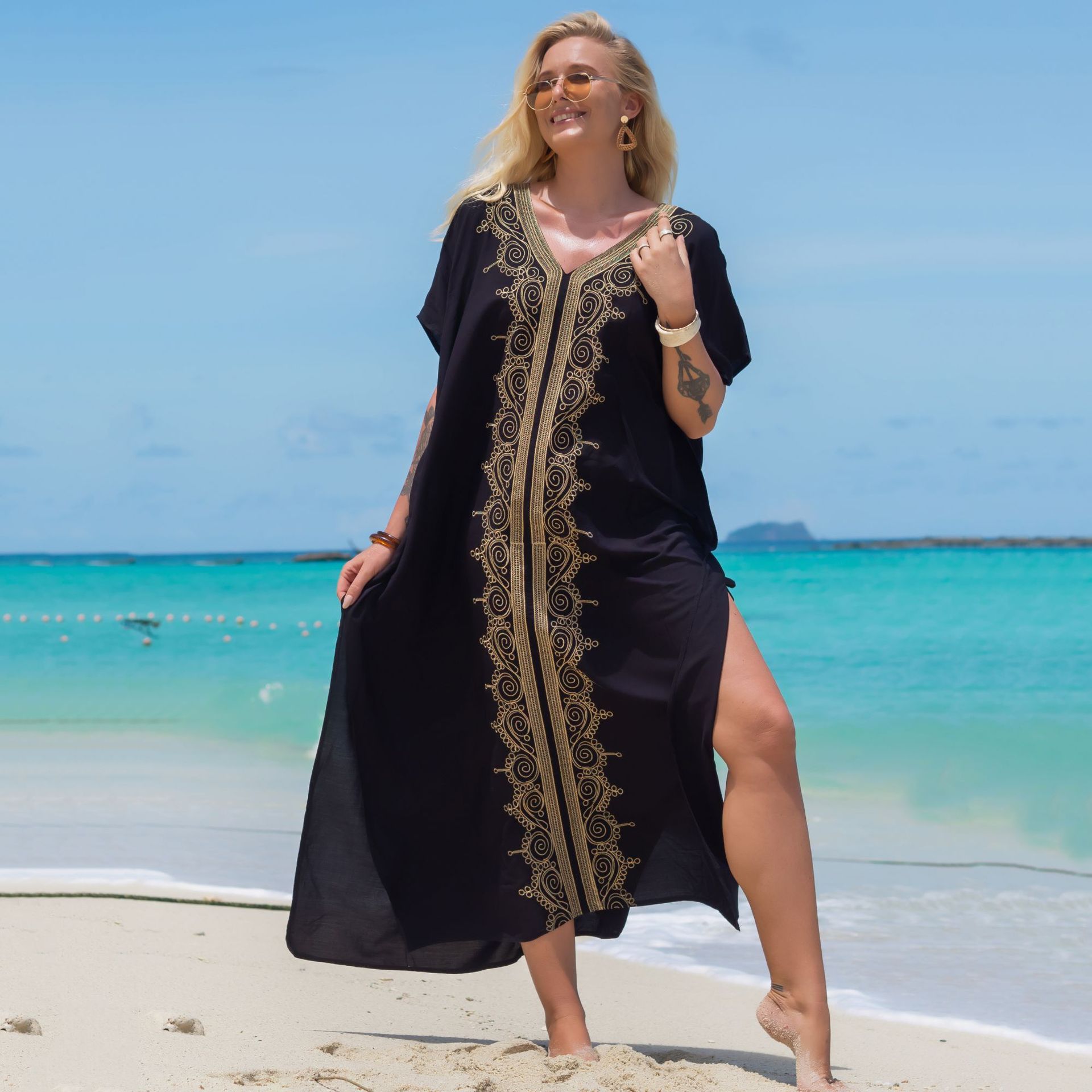 沙滩罩衫度假长袍连衣裙跨境22024