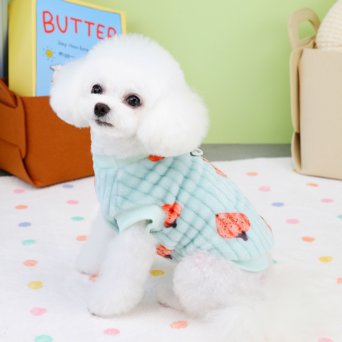Pet strawberry fleece jacket details Picture