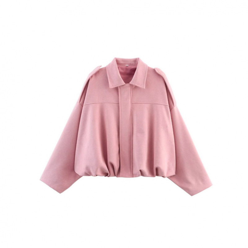 Amazon European and American Women's Clothing 2025 Spring and Autumn Suede textured lapel zipper button pilot jacket Specification drawing