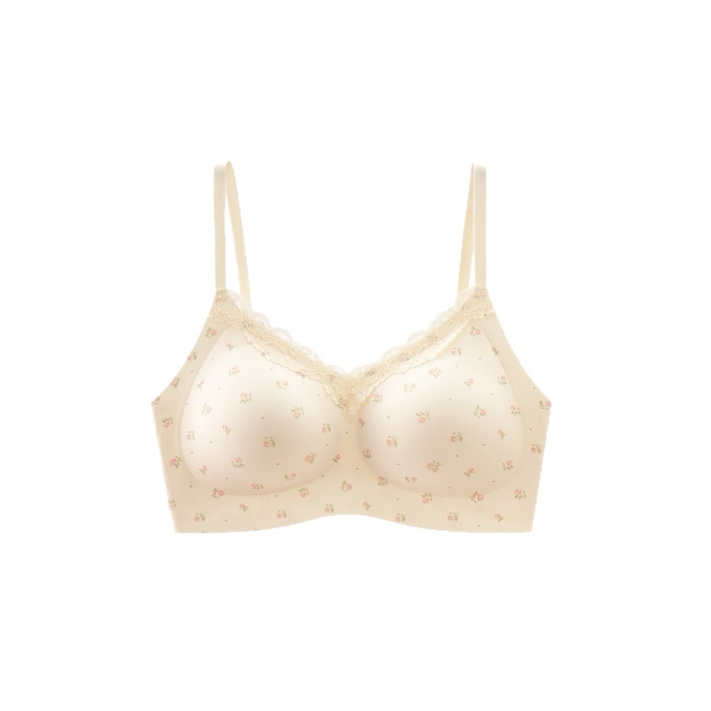 蕾丝碎花内衣女小胸聚拢显大提拉防下垂收副乳法式甜美透气文胸罩白底实物图