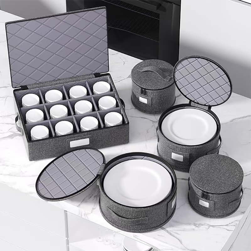 Amazon cross-border plate, mug storage, cylindrical storage box, fabric kitchenware, dust-proof storage box with lid