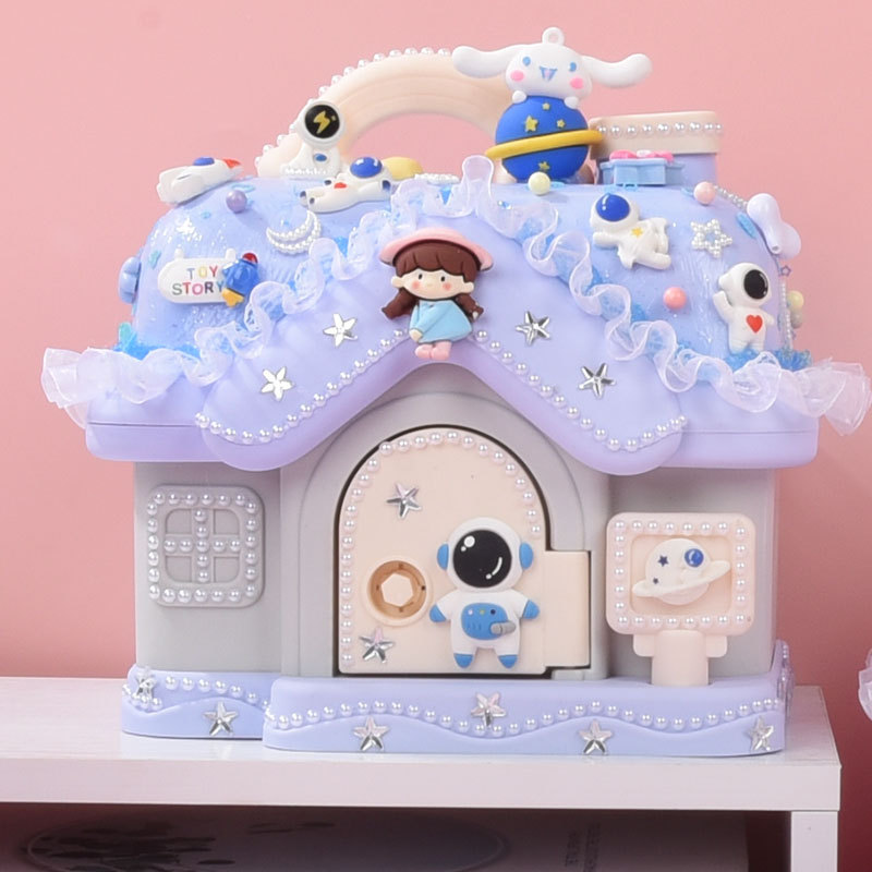 New Wish House piggy bank, children's diy handmade material package, cream glue tabletop, house storage box details Picture