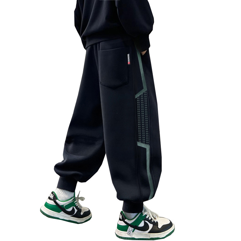 男童加绒裤子秋冬款2025儿童加厚保暖长裤中大童帅气学生卫裤潮流白底实物图