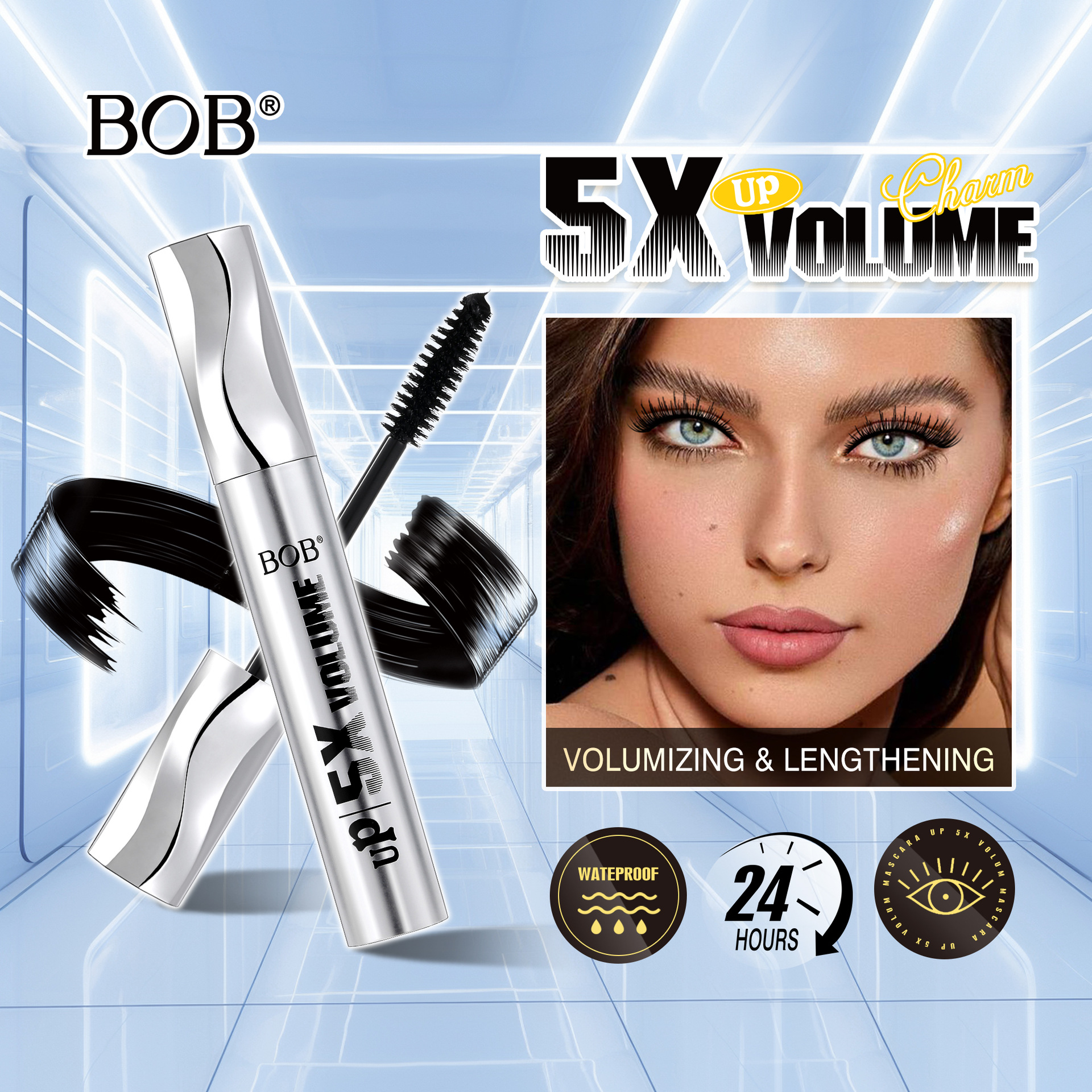 Cross-border bob silver tube mascara is waterproof and does not smudge