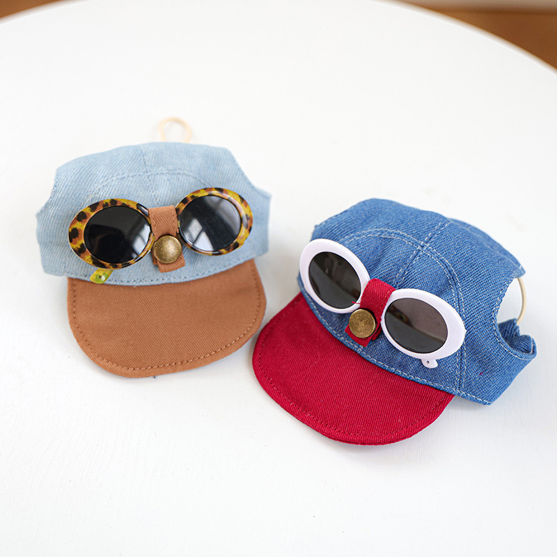 Korean-style pet sun hats, baseball caps, cat and dog head covers, sun protection and sunshade outfits for taking photos details Picture
