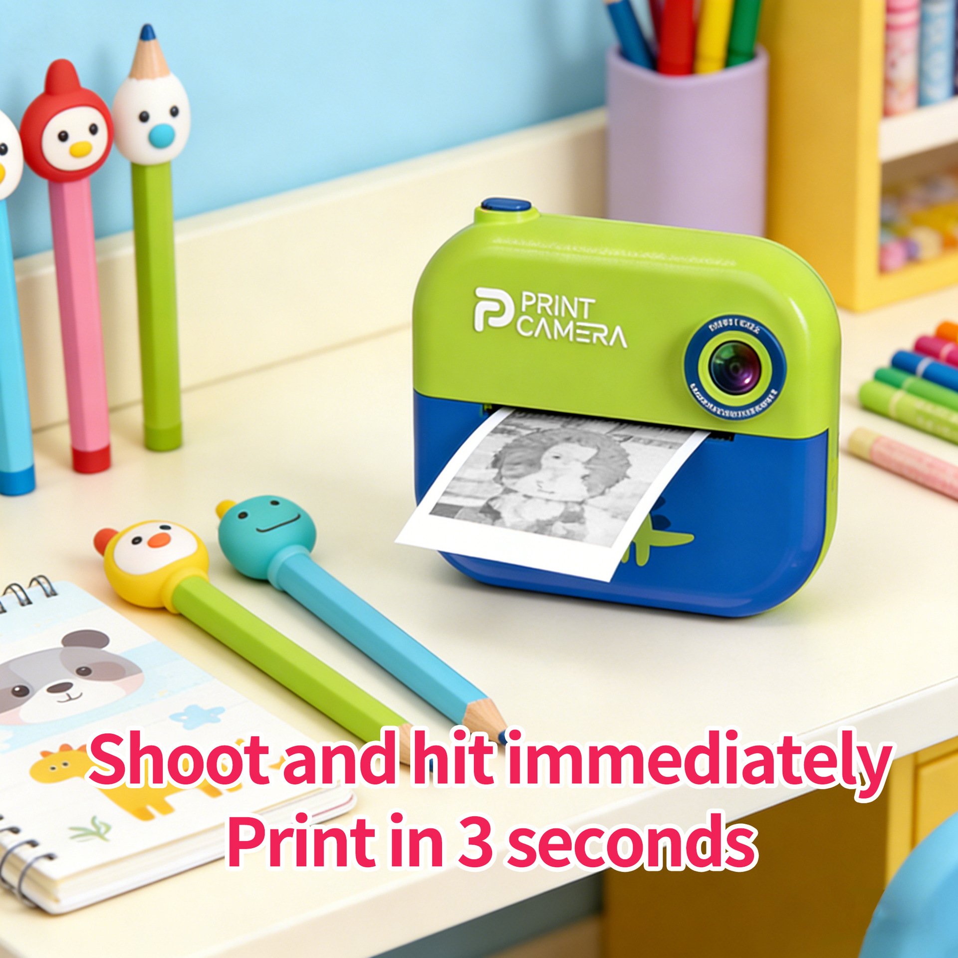 Cross-border new high-definition cartoon photo-taking and printing camera, children's digital dual-camera toy camera with Bluetooth Specification image