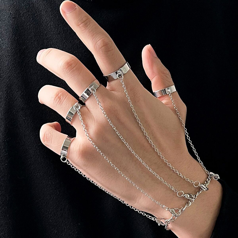 Adjustable opening ring bracelet, integrated personality hip-hop punk joint ring, cold style, niche retro ring trend details Picture