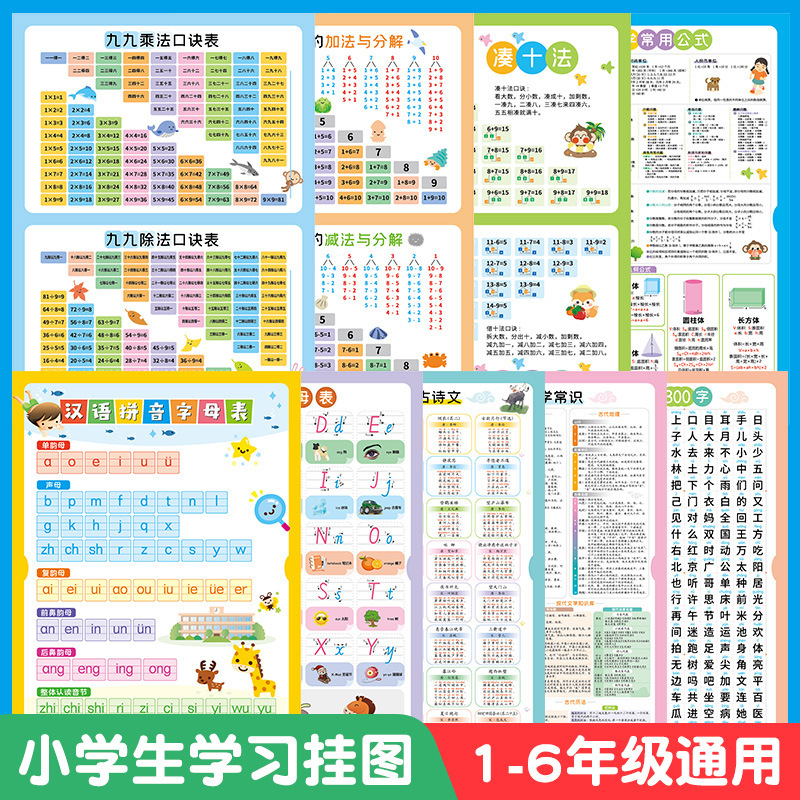 学习挂图儿童早教识字小学生乘法口诀表幼儿园启蒙认知无声挂图