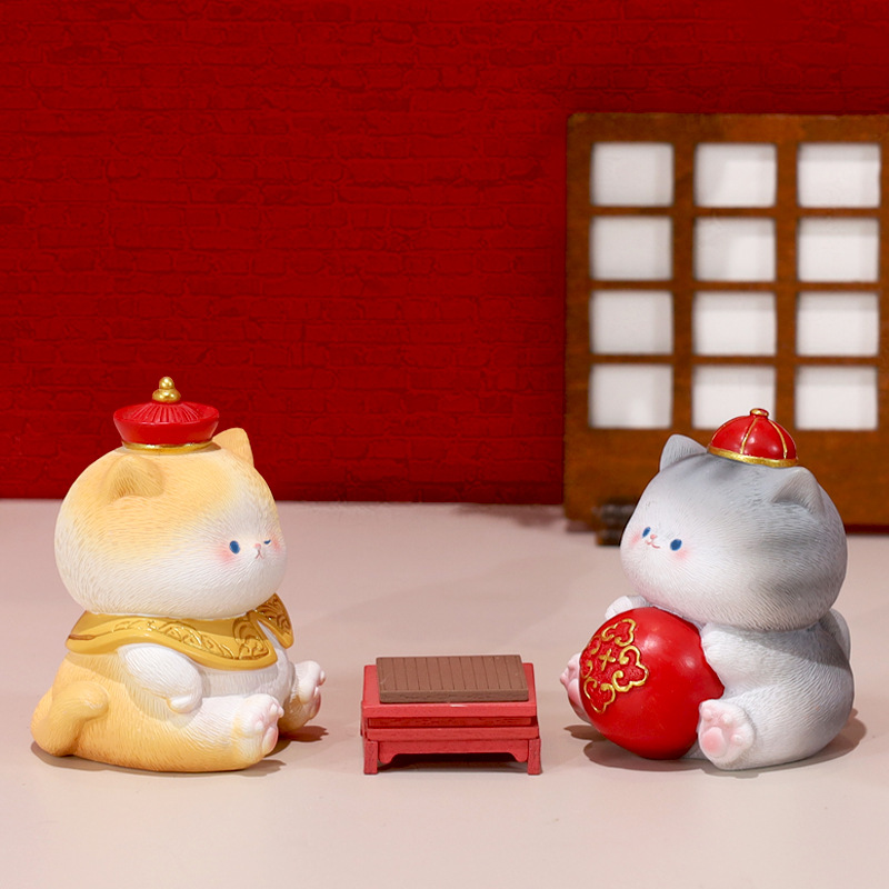 "Imperial Cat Arrives Blind Box Figurines, Trendy Court Cat Dolls, Resin handicrafts, Desktop trinkets, Lucky Cats. Specification image