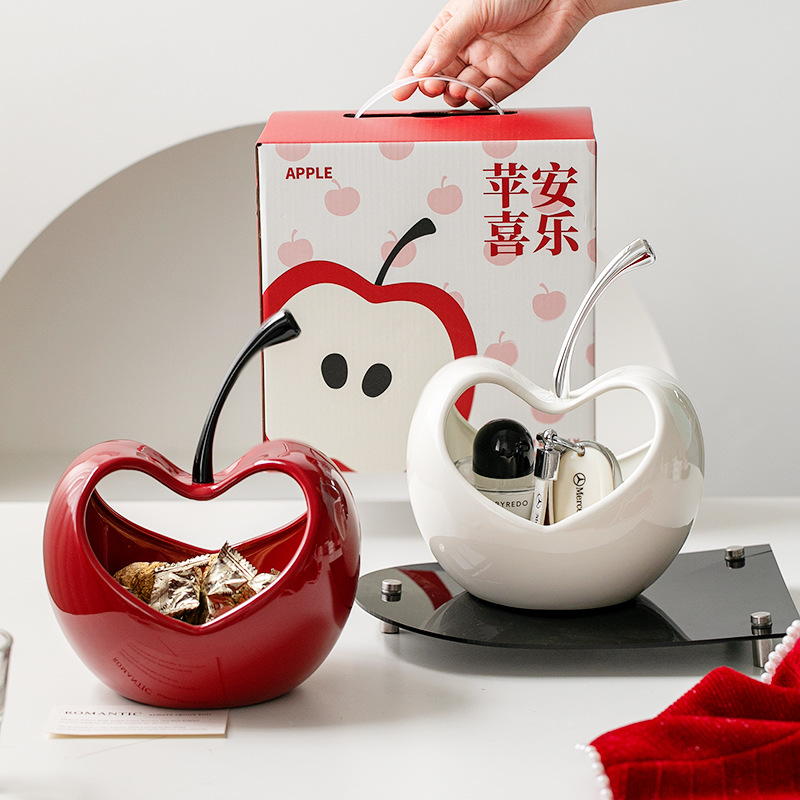 新年水果盘苹果摆件玄关桌面陶瓷客厅现代陶瓷轻奢高端精致客厅零