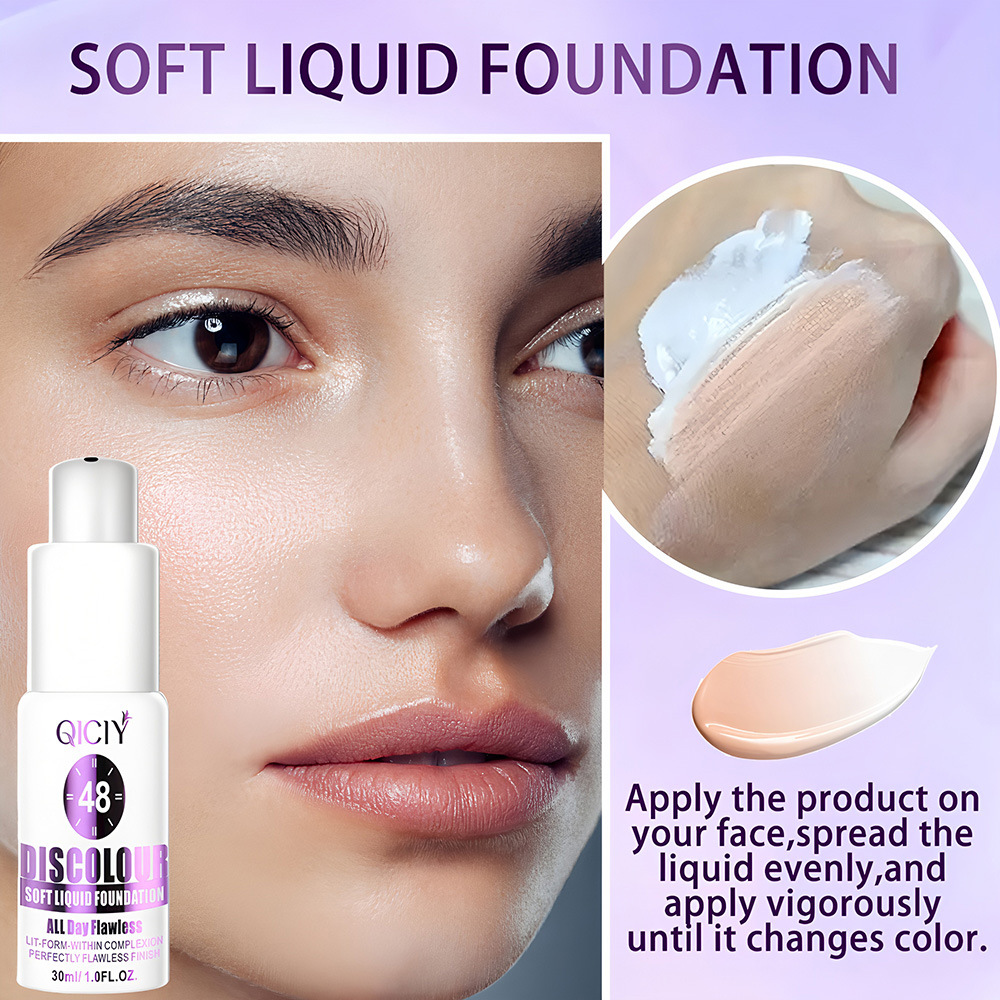 【跨境专供】QICIY温变粉底液滋润遮瑕保湿控油不脱妆粉底液批发产品图