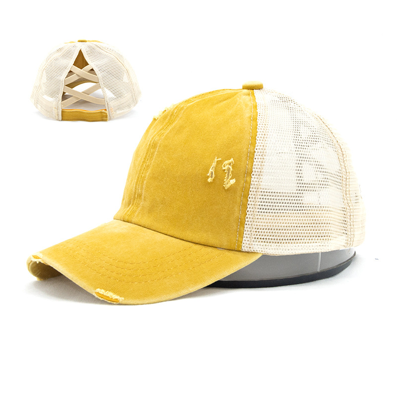 Best-selling factory direct sales and wholesale of cross-ponytail baseball caps for women's export, spring, summer and autumn sun protection, washable and perforated mesh caps Item Picture
