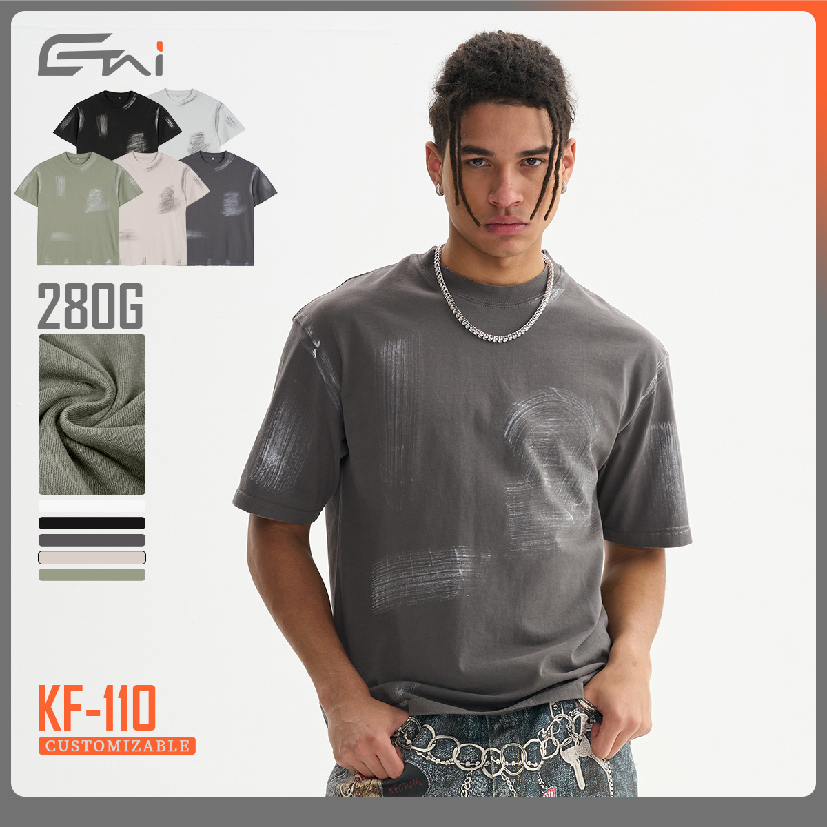 ETAI men's Wear: American retro loose, painted short-sleeved men's T-shirt, high-quality pure cotton washed trendy brand T-shirt