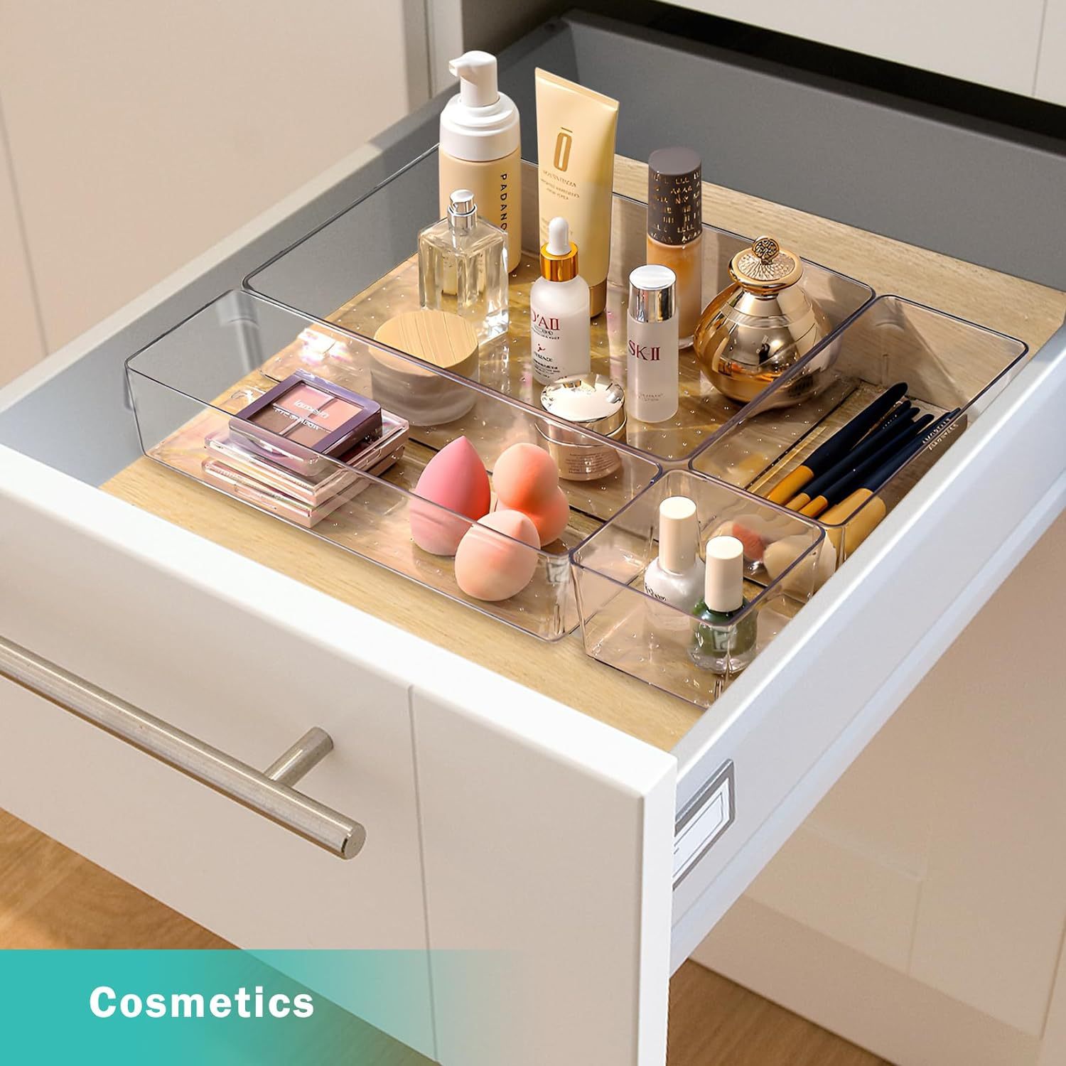 Cajón transfronterizo caja de almacenamiento 25 piezas cocina transparente caja de compartimento cosméticos de sobremesa separador organizador caja pequeña Specification image