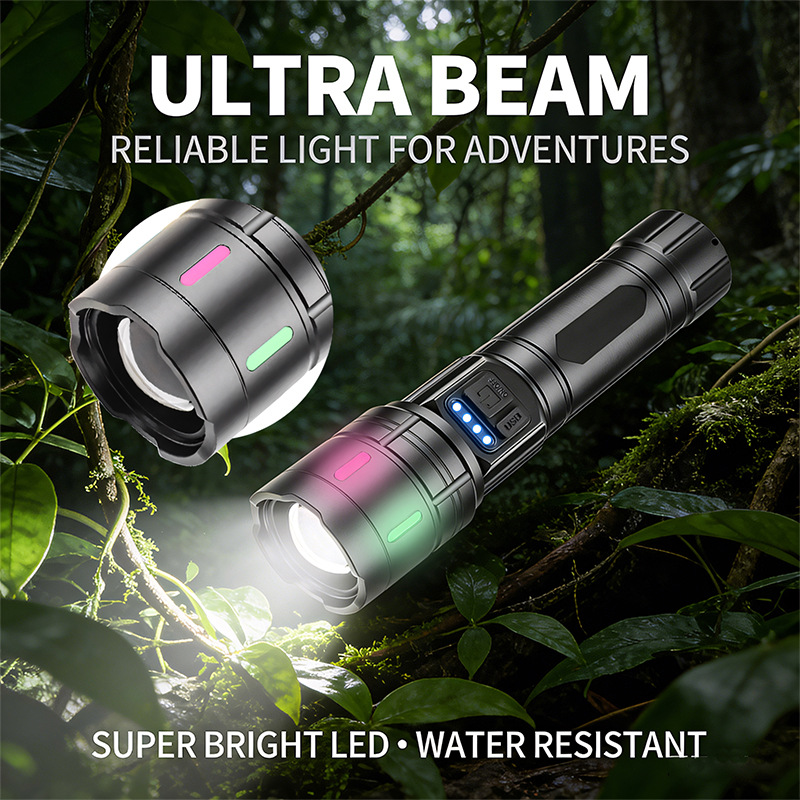 Cross-border new product: White laser LED high-intensity flashlight with fluorescent tail rope TYPE-CUSB outdoor portable flashlight details Picture