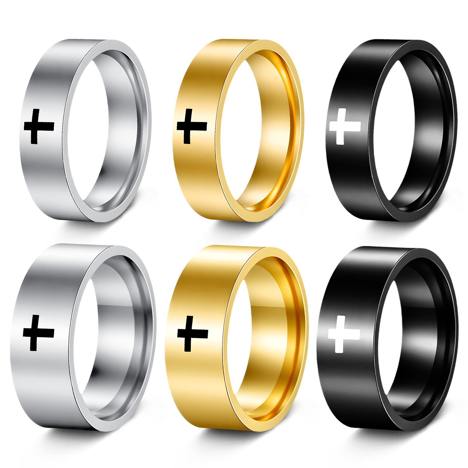Amazon venta caliente cruz adornos para europa y américa classic 6mm/8mm marca cruz acero inoxidable anillo anillo Application Scenario