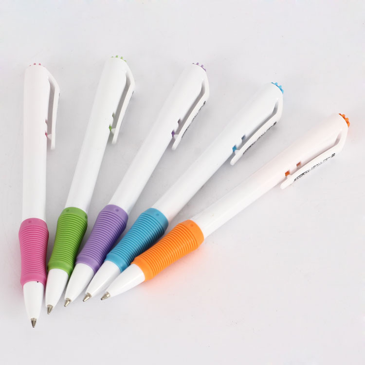 Simple side-jumping office advertising promotion gift pen with white rod 5803 plastic ballpoint pen, easy to write smoothly details Picture