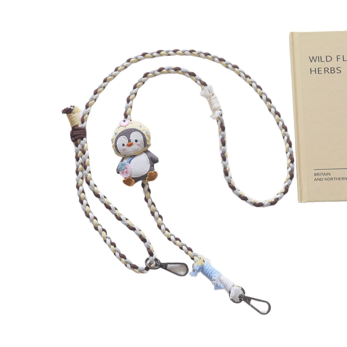 Forest-themed cute penguin animal keychain woven mobile phone lanyard, anti-loss diagonal adjustable mobile phone chain, ID card chain Item Picture