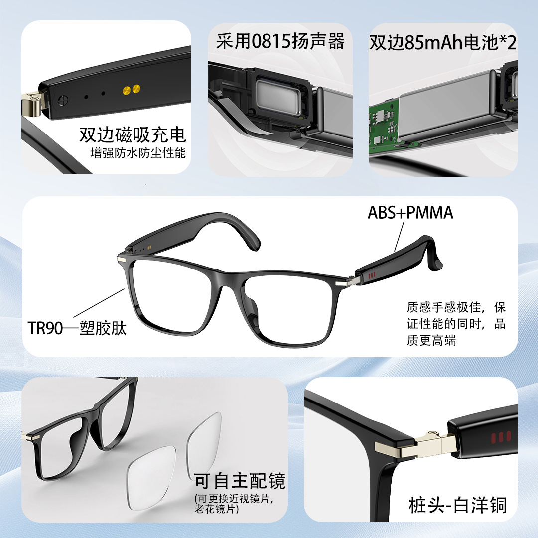 New high-quality ai translation smart glasses, music call noise reduction, meeting record, ultra-long battery life Bluetooth glasses details Picture