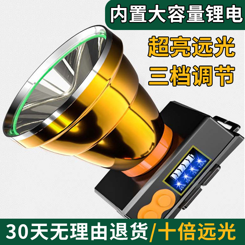 Cross-border head-mounted high-intensity flashlight LED light ultra-bright long-range headlamp outdoor home head-mounted charging zoom details Picture