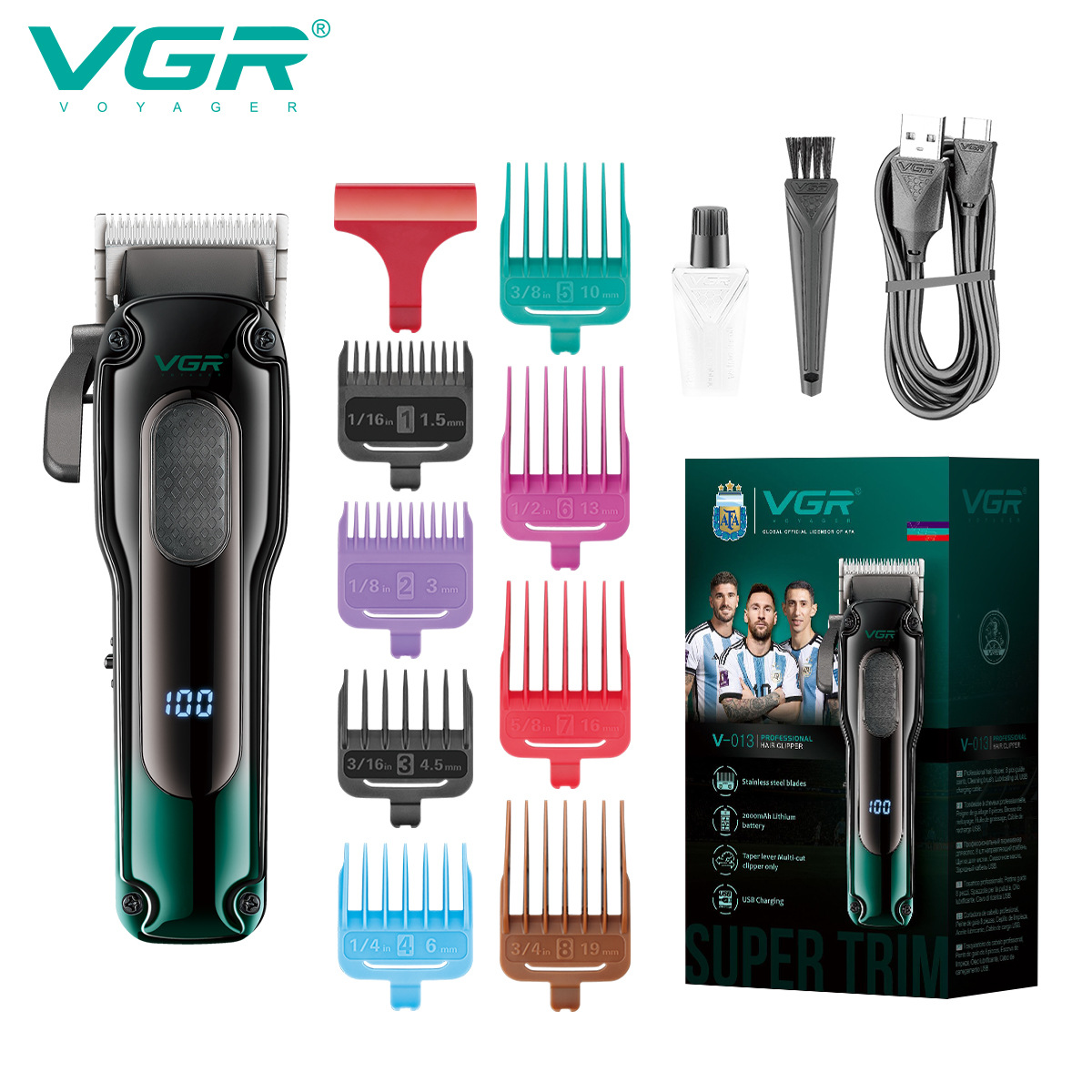 VGR013跨境新款電動理發(fā)剪專業(yè)發(fā)廊男士油頭電推子液晶數顯理發(fā)器