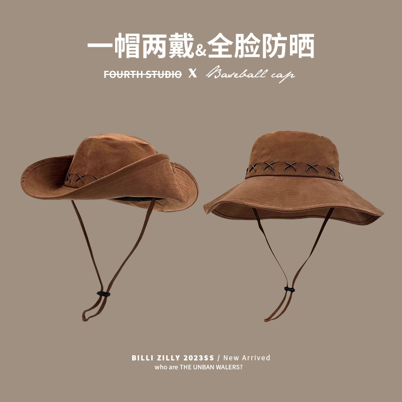American retro western cowboy hats, women's winter outdoor climbing hats, Sichuan Western travel sun hats, men's sun-protective fisherman hats Specification image