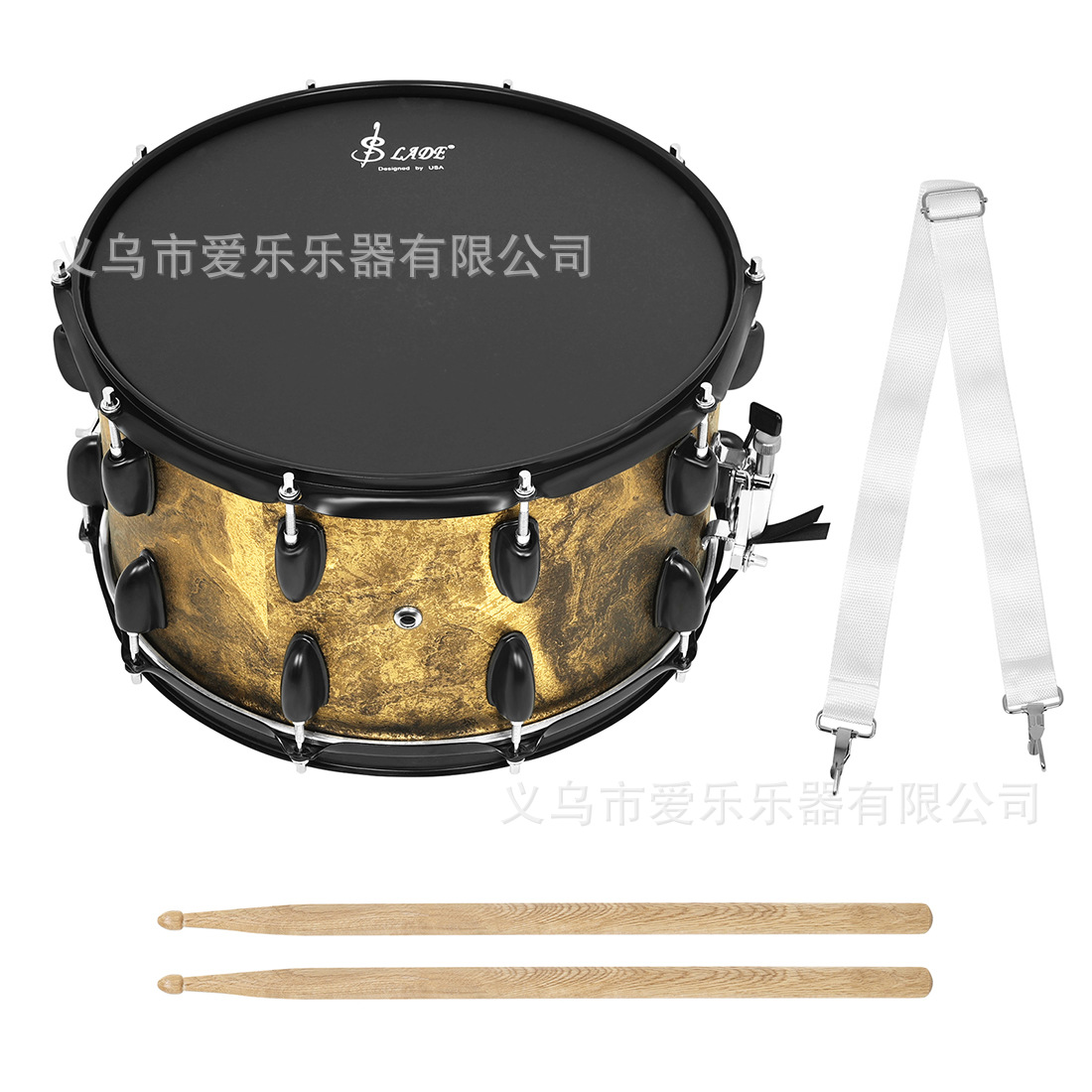 14* 8-inch small snare drum metal frosted drum skin snare drum set, poplar small snare drum shoulder strap performance marching drum Item Picture