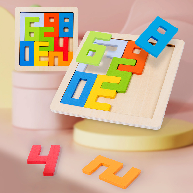 跨境小学生木质3D创意积木早教数字思维启蒙数字形状拼图益智玩具