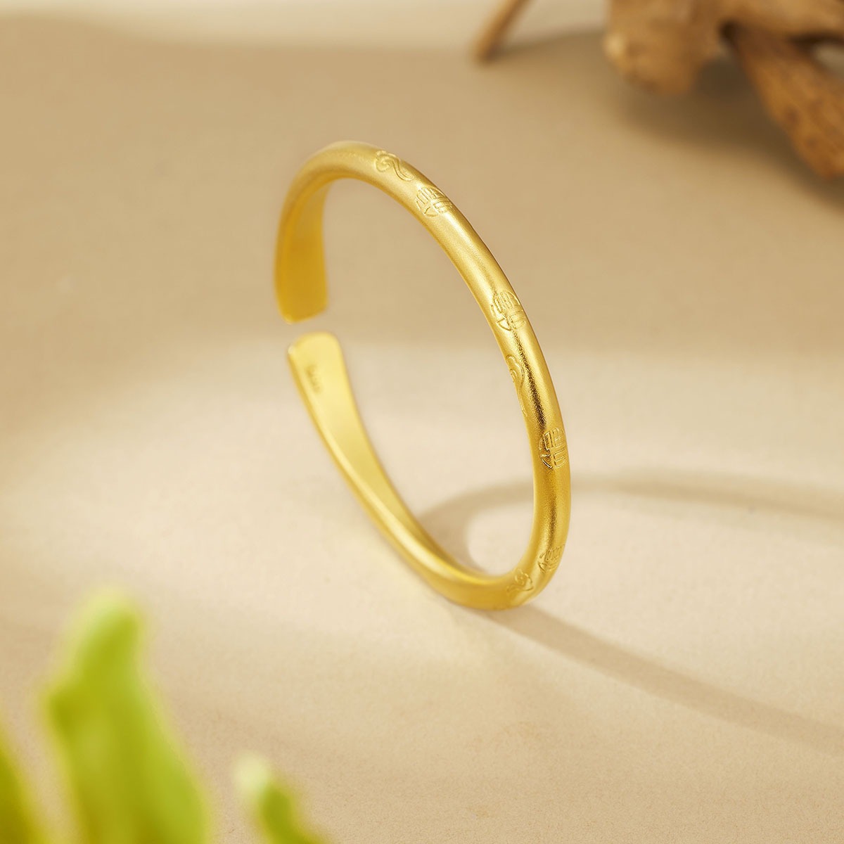 越南沙金福字祥云手镯 国潮古法仿黄金色实心马踏祥云素圈手链