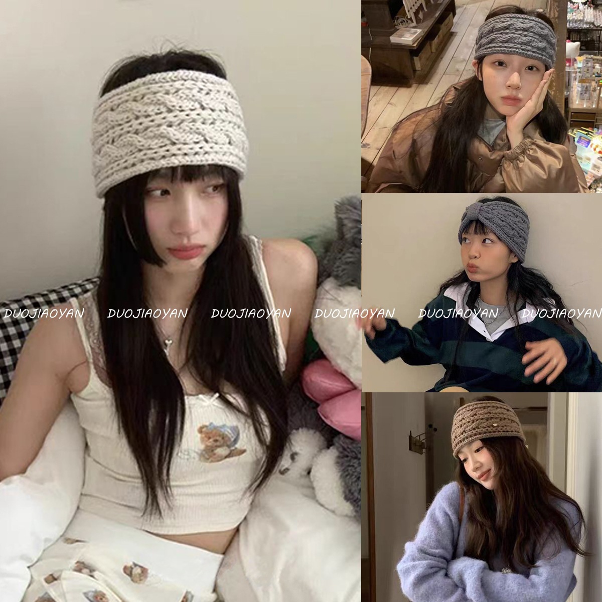 A new wide-edge knitted woolen headband with an empty crochet braided twist and hair accessory from Instagram, a popular autumn and winter trend for women full figure
