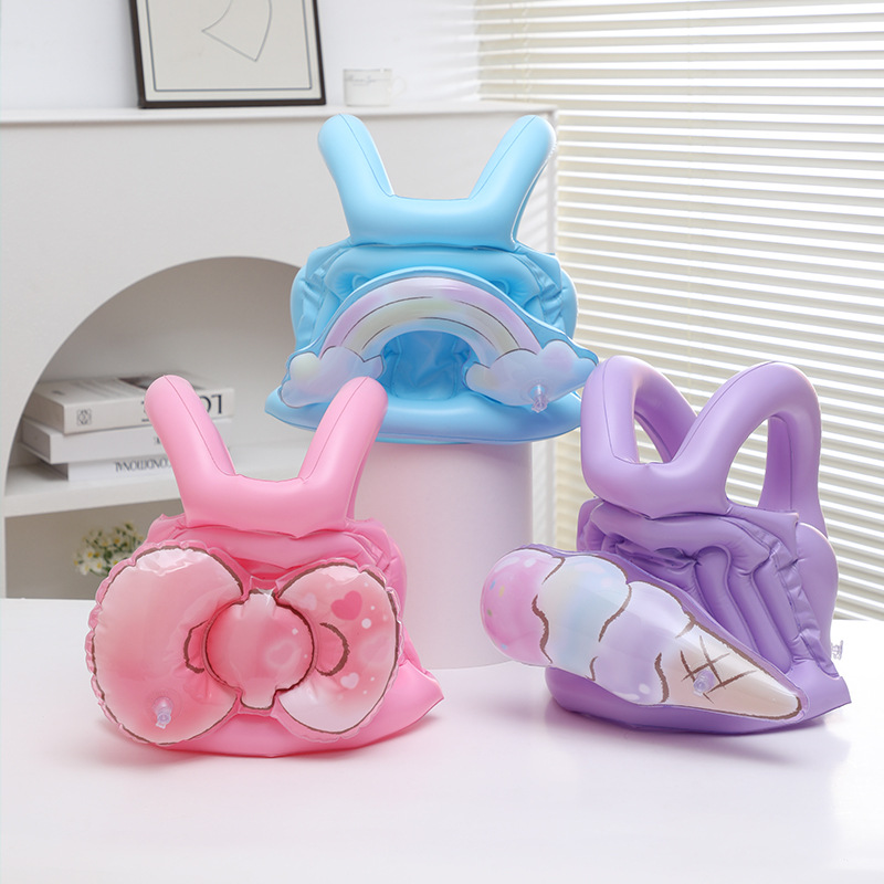 现货款冰激凌充气背心网红趴充气2-5岁宝宝浮力儿蝴蝶结童浮力衣