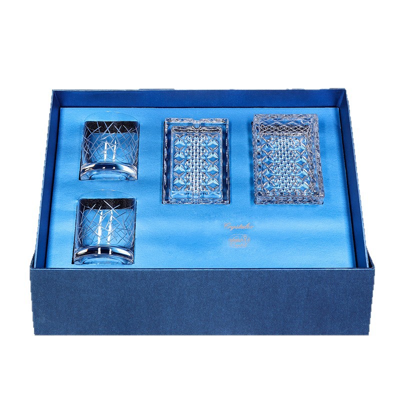 Czech imported crystal ashtray, engraved whisky glass, double-layer ashtray, practical business gift for customers Item Picture