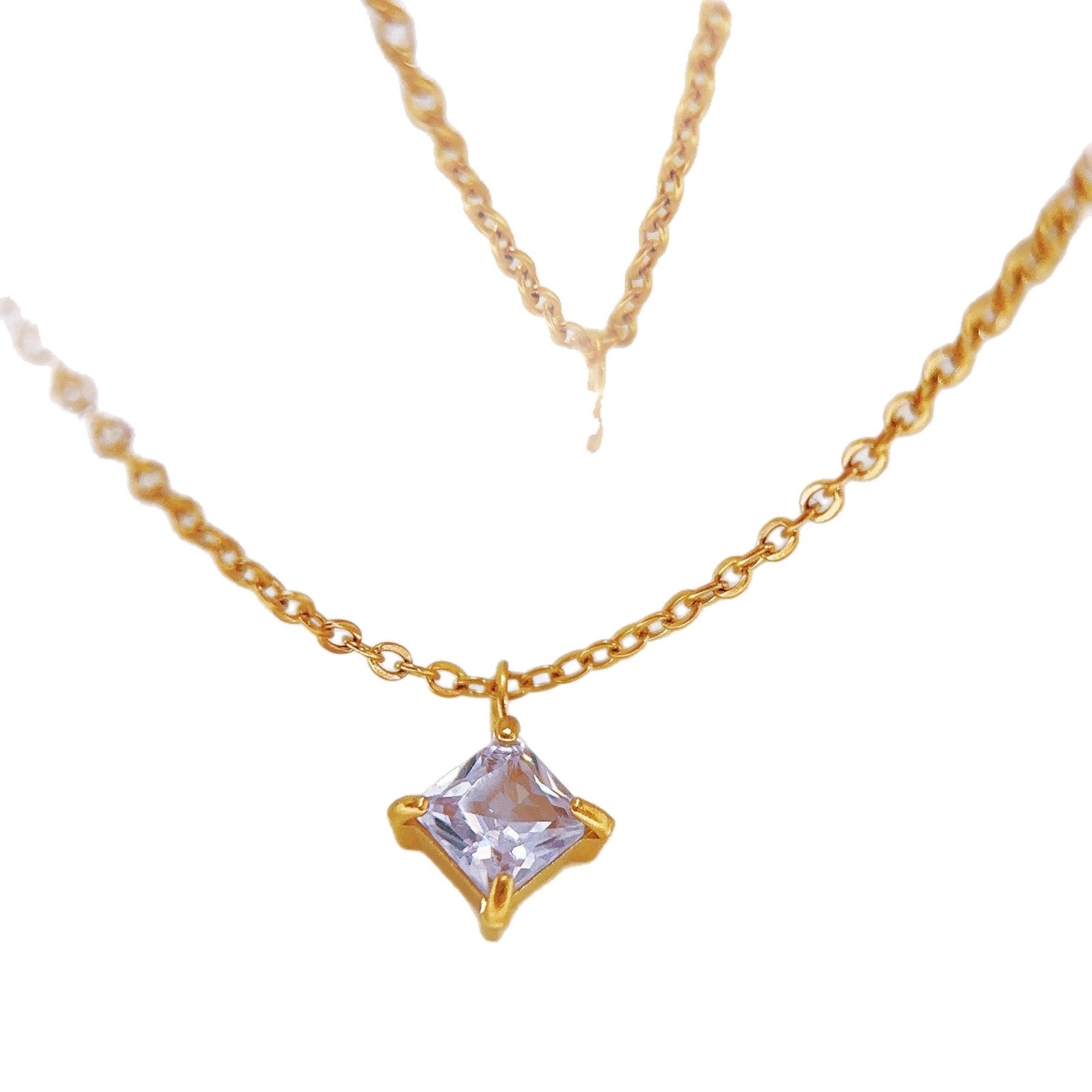 An Instagram-style 18K gold-plated stainless steel pink diamond-shaped zircon pendant necklace for women, a bestseller in Instagram-style Item Picture