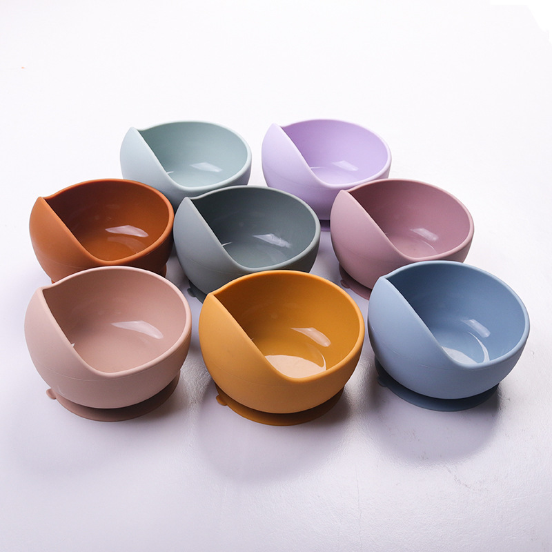 工厂婴儿碗勺硅胶餐具儿童木柄硅胶勺子儿童吸盘碗婴儿硅胶碗详情图1